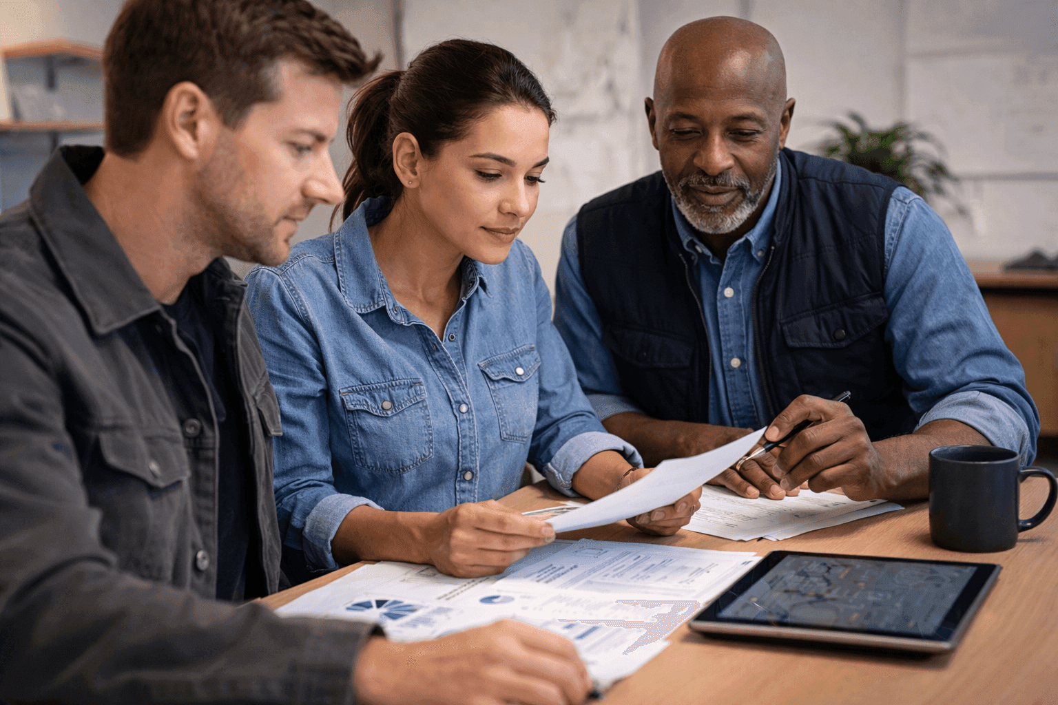 Team reviewing documents together