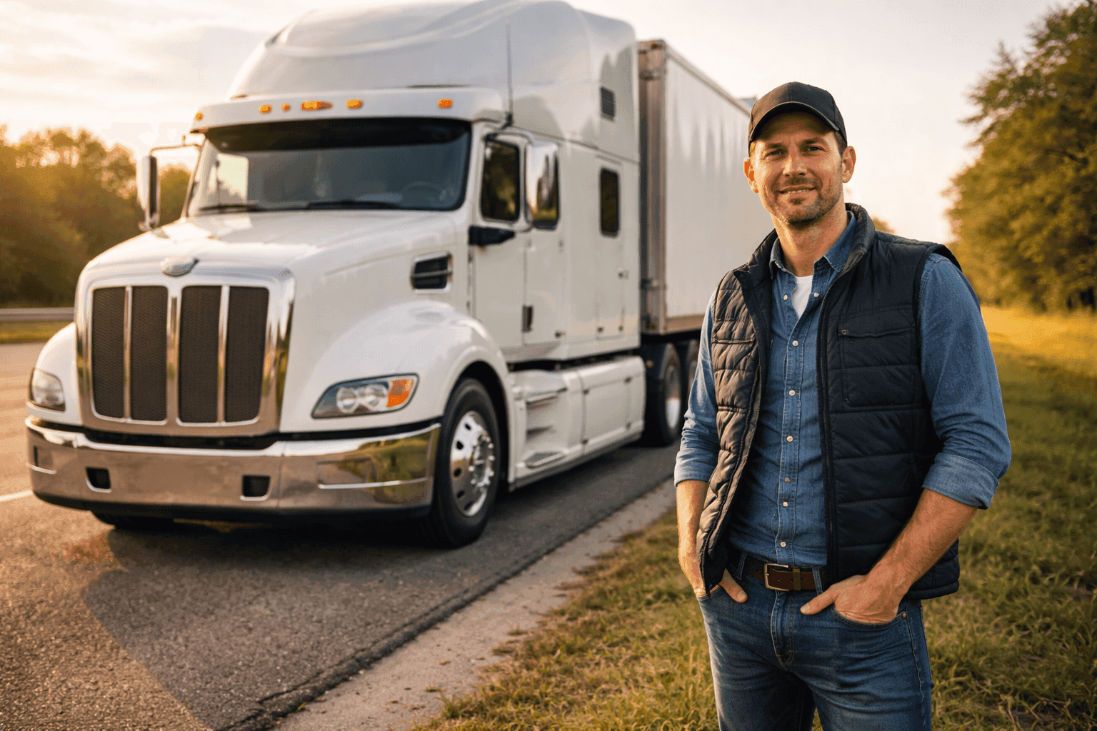 Transportation professional standing in front of truck